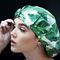 हरी पत्ती प्रिंट सांस लेने योग्य शावर कैप ओडीएम लंबे बालों के लिए 100% कपास उपलब्ध है
